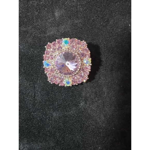 Pink and Iridescent Crystals Rose Gold Plated Pin Brooch 1" - Picture 1 of 3